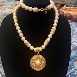 Guy Laroche Gold and Cream Beaded Necklace